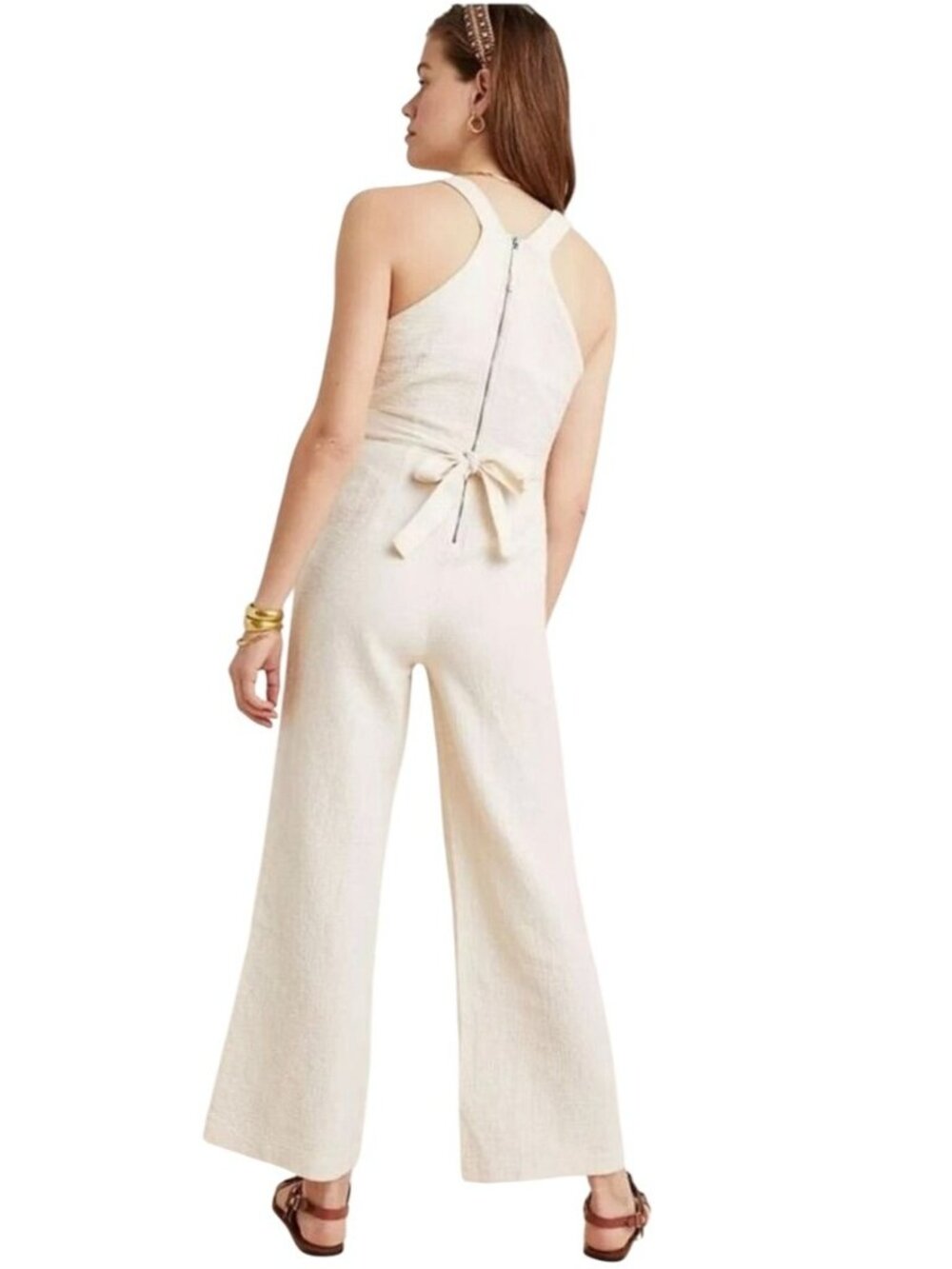 Anthropologie Demi Textured Jumpsuit in a cream featuring a wide-leg design - Picture 2 of 15
